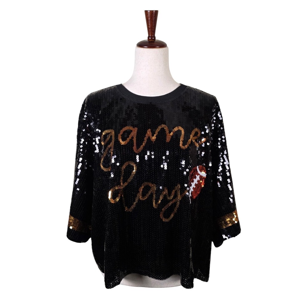 Simply Southern Sequinโ Shirt Womens Large Game Day Football Cropped Sparkles - Picture 2 of 9